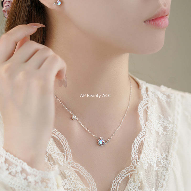 B관 - 999 실버 모조석 큐빅 고래 디자인 목걸이 귀걸이 [YC0741N_1 YC4283E_1] 25.05-4