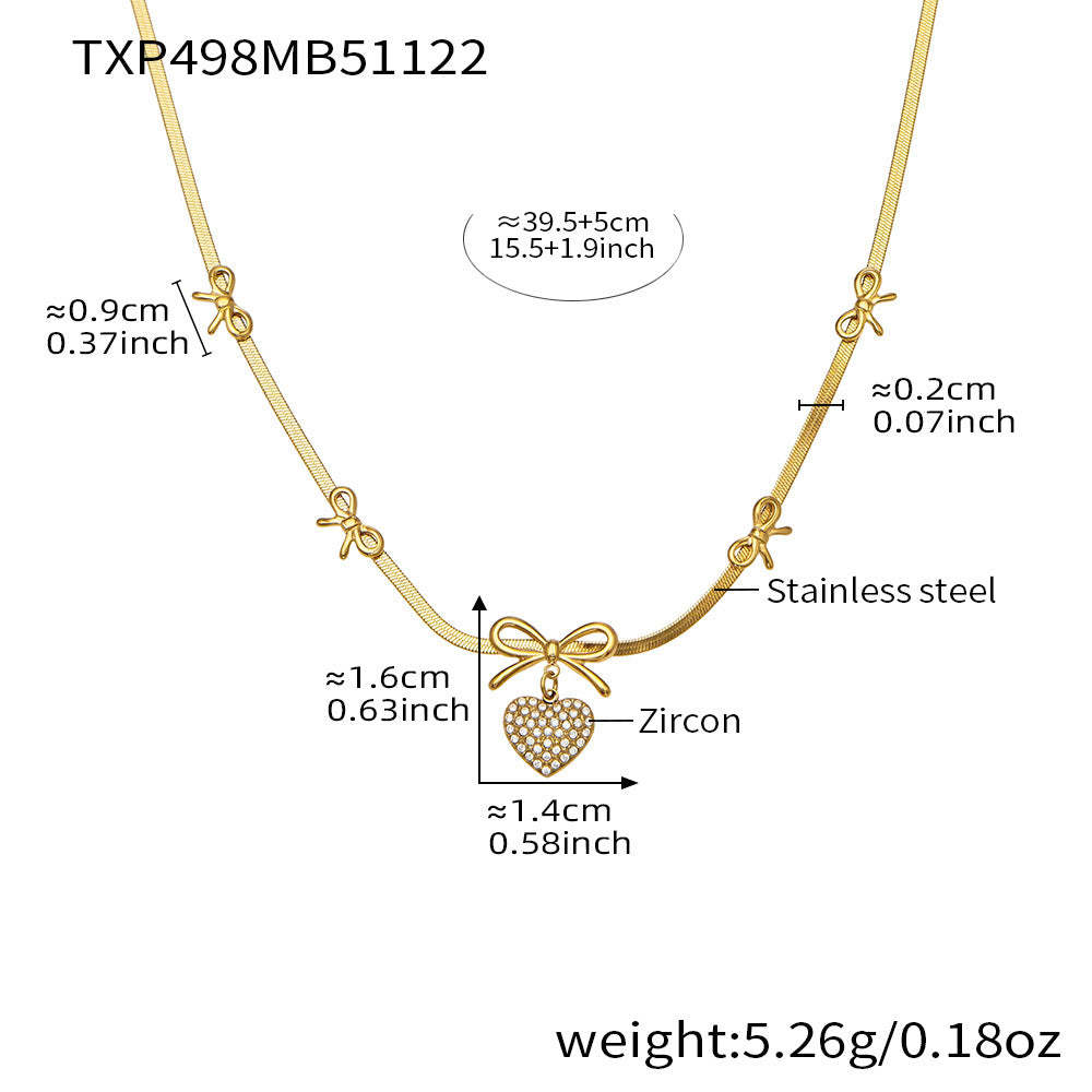D관 - 스테인리스 스틸 리본 하트 풀큐빅 18K 도금 팔찌 목걸이 [TXP499] 25.11-4