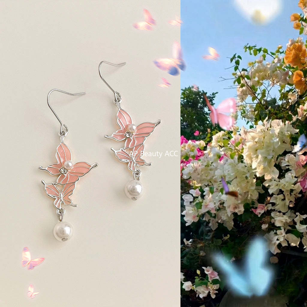 C관 - 버터플라이 롱 드롭 태슬 글래스 진주 귀걸이 [5704-5705] 25.03-2