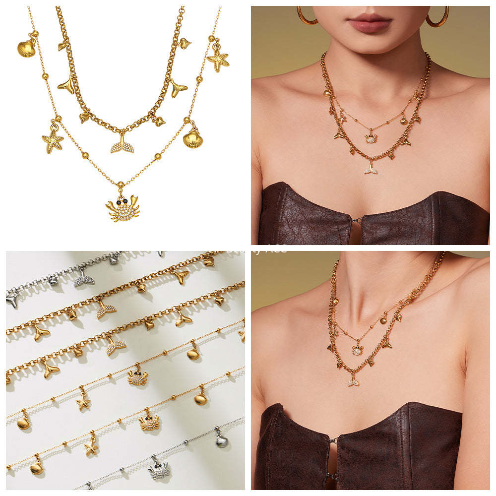 D관 - 스테인리스 스틸 해양생물 게 큐빅 펜던트 목걸이 [P826] 25.11-4