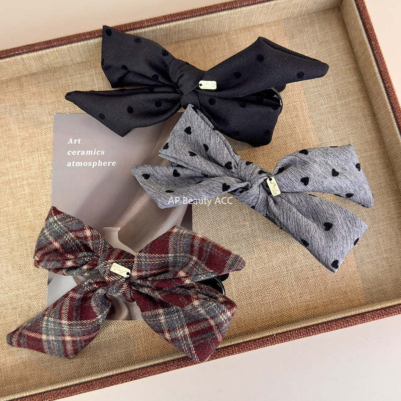 E관 - 체크 도트 리본 골드 포인트 집게핀 [27749] 25.12-1