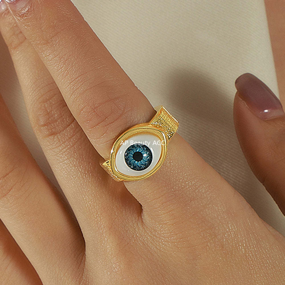 D관 - 신주 18K 도금 악마의 눈 디자인 오픈형 팔찌 반지 [Y088] 25.10-5