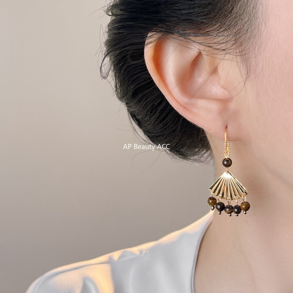 C관 - 천연 호안석 부채 디자인 핸드메이드 후크형 귀걸이 [7020] 25.11-1