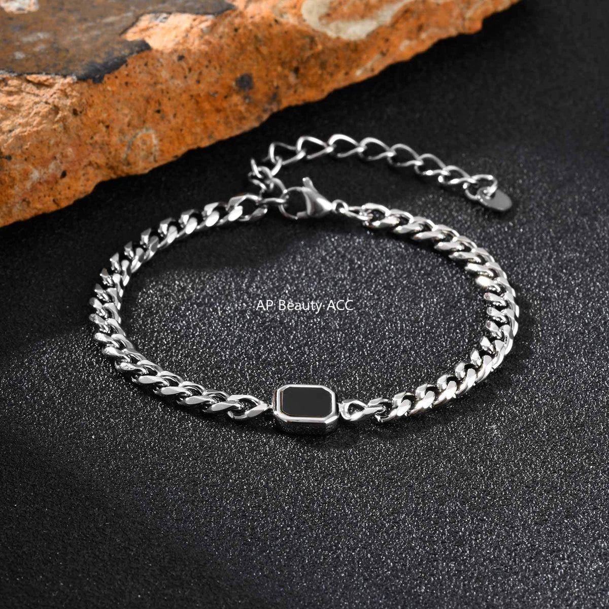 G관 - 스테인리스 스틸 사각 아크릴 펜던트 체인 팔찌 [BR-2662] 25.10-5