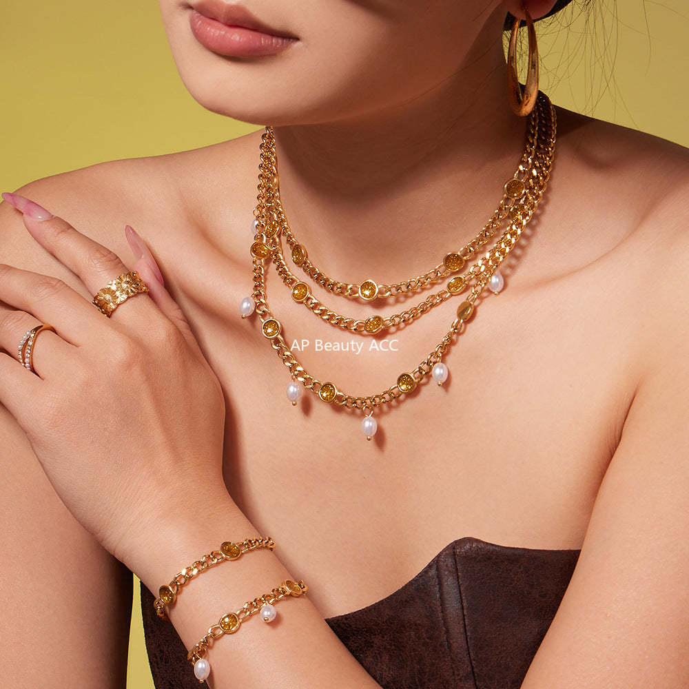 D관 - 스테인리스 스틸 진주 펜던트 18K 도금 목걸이 팔찌 [TXP496] 25.11-4