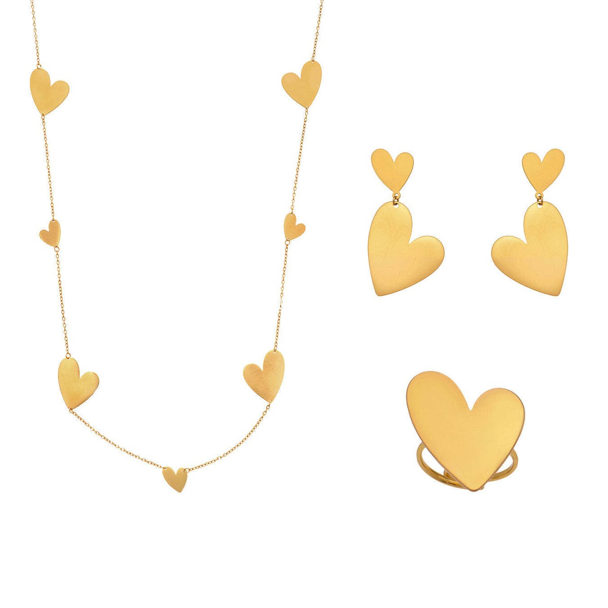 D관 - 스테인리스 18K 도금 비대칭 하트 디자인 목걸이 귀걸이 반지 [TXP462] 25.10-5
