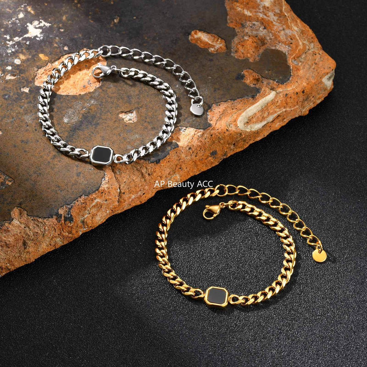 G관 - 스테인리스 스틸 사각 아크릴 펜던트 체인 팔찌 [BR-2662] 25.10-5