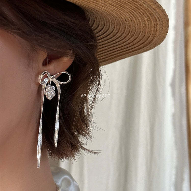 A관 - 진주 플라워 리본 드롭 디자인 귀걸이 [EH-4139] 25.10-5