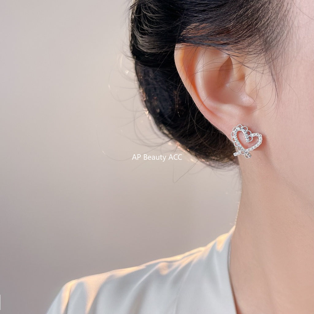 C관 - 미니 큐빅 925 은침 하트 레이스 귀걸이 [7067] 25.11-2
