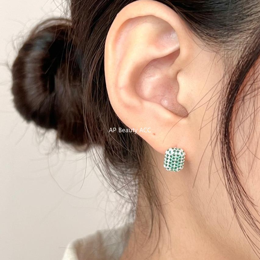 F관 - 925 실버 스퀘어 풀 큐빅 귀걸이 [C1028] 25.11-2