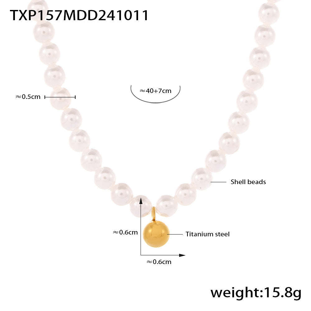 D관 - 티타늄 스틸 바로크 진주 작은 구슬 펜던트 초커 목걸이 팔찌 [TXP157-TXE157] 24.10-3