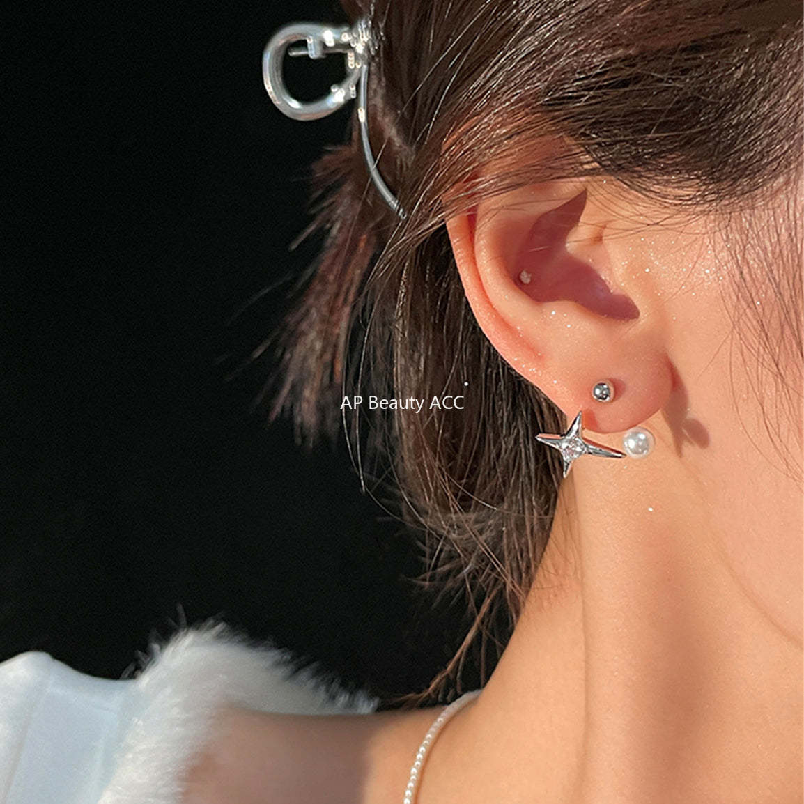 A관 - 925 은침 별 진주 큐빅 빈티지 귀걸이 [EH-3422] 25.03-3