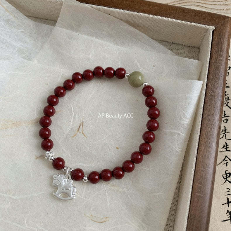 A관 - 유니콘 말 펜던트 천연 마노 925 실버 비즈 팔찌 [1635] 25.12-3