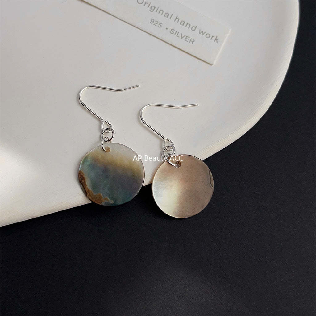 C관 - 간결한 조개 핸드메이드 은침 휴양지 느낌 귀걸이 [3831] 24.04-3