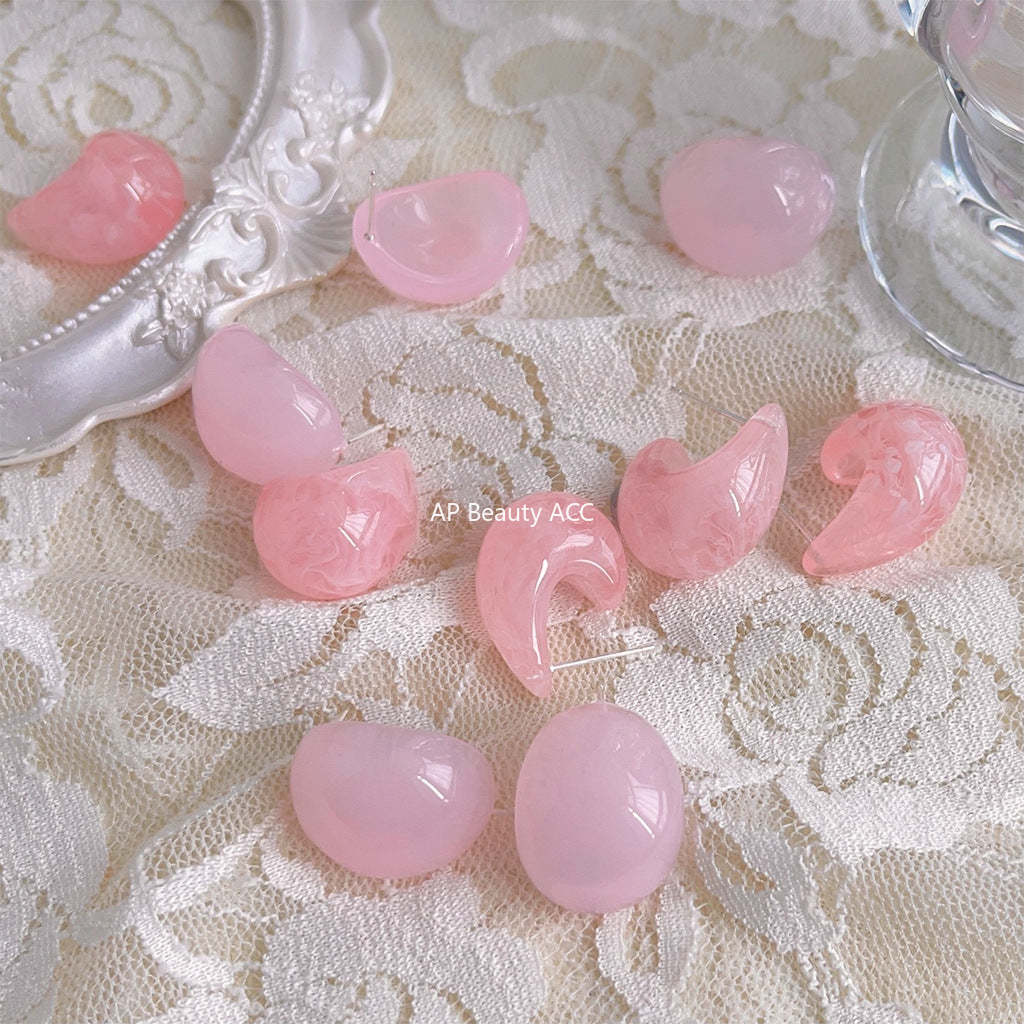 C관 - 봄 느낌 소녀 감성 핑크 수지 기하학 물방울 귀걸이 [3764-3765] 24.04-1