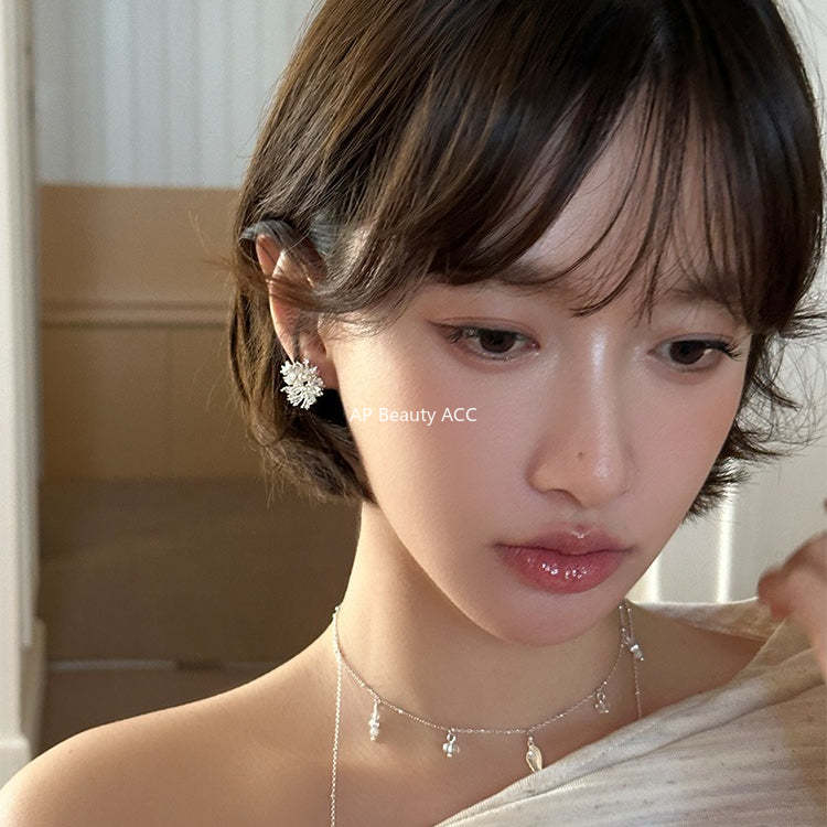 A관 - 눈꽃 플라워 모양 큐빅 진주 귀걸이 [EH-4048] 25.12-1