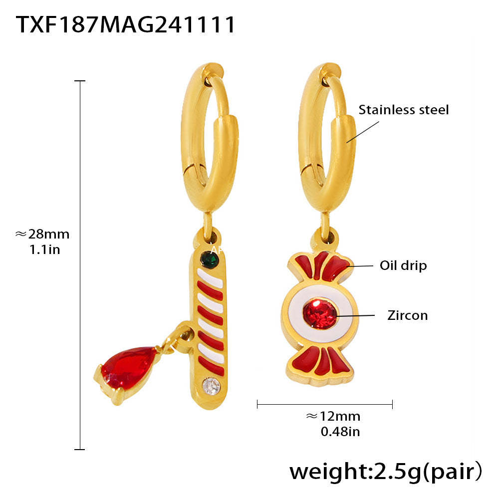 D관 - 캔디 기프트 더블 레이어 가넷 스테인리스 스틸 목걸이 팔찌 비대칭 귀걸이 [TXP187-TXE187-TXF187] 24.11-3