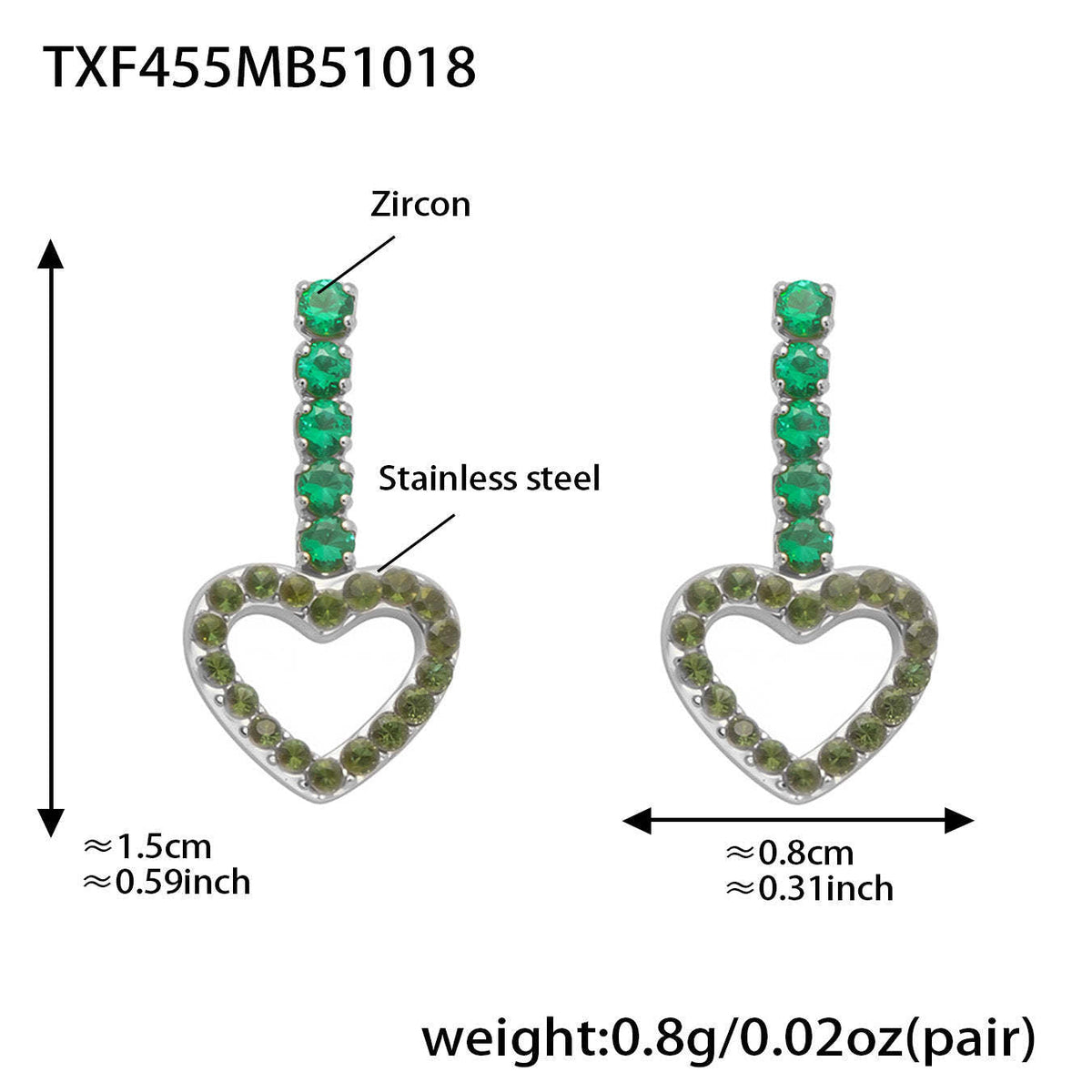 D관 - 스테인리스 스틸 풀큐빅 하트 체인 귀걸이 목걸이 팔찌 [TXP455] 25.10-4