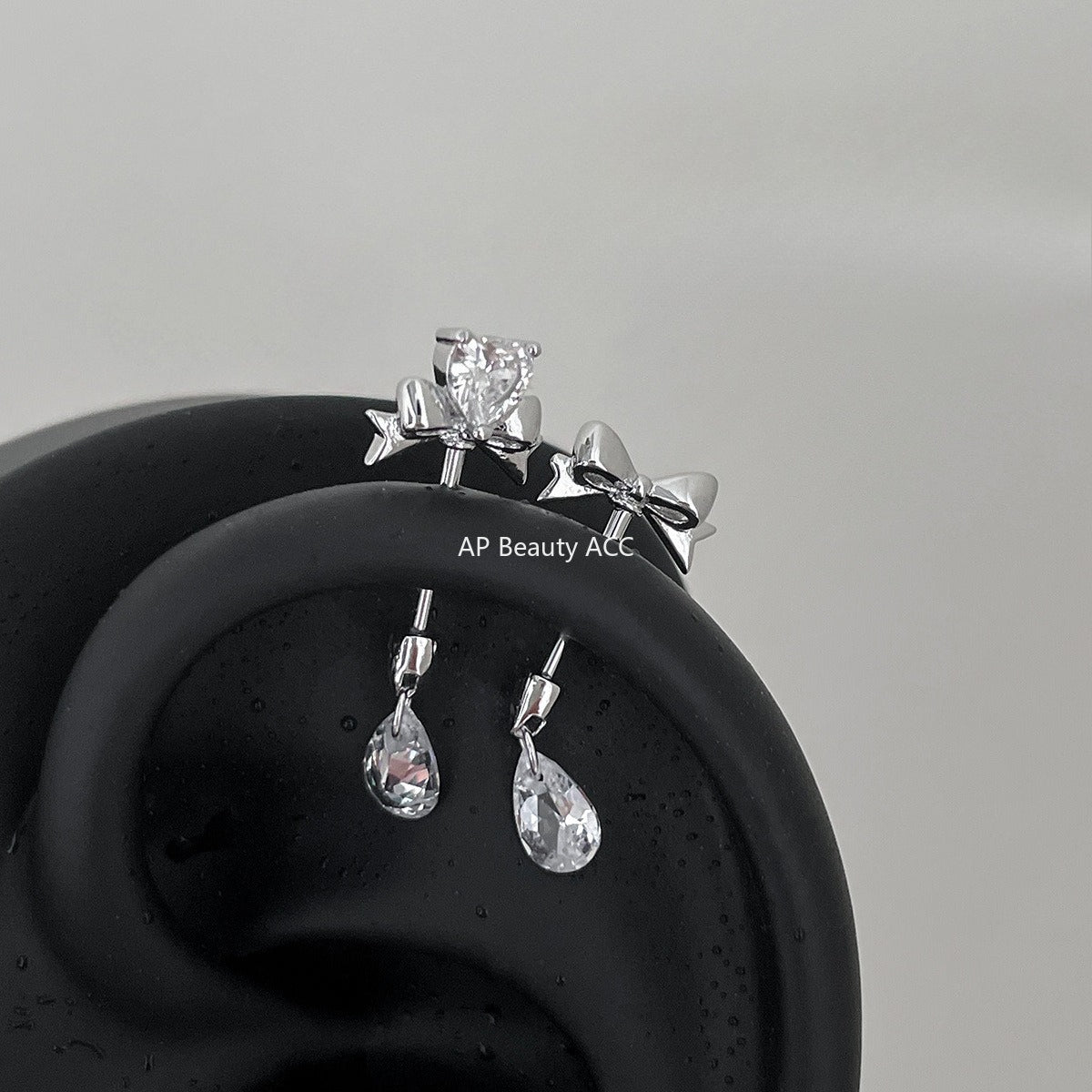 A관 - 티타늄 스틸 리본 하트 물방울 큐빅 귀걸이 [EH-4096] 25.10-1
