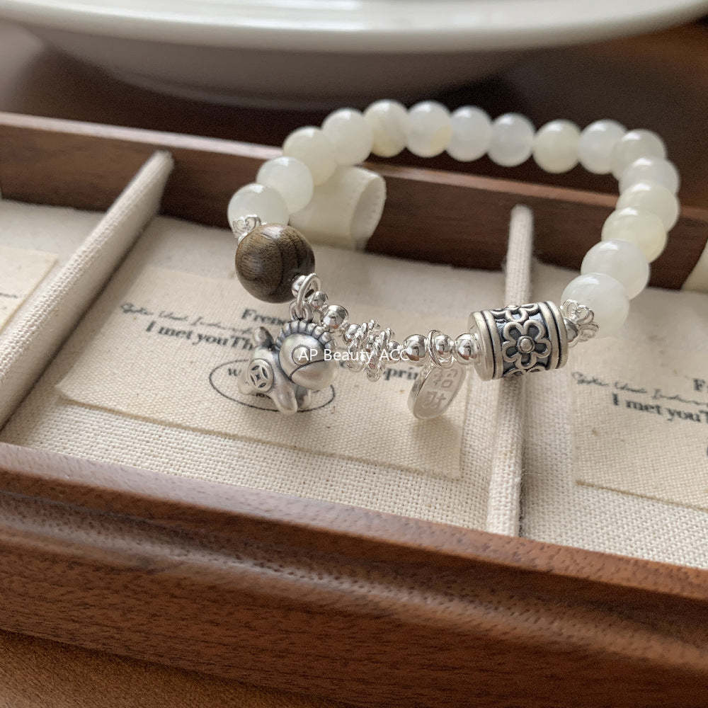 A관 - 말 펜던트 925 실버 옥 비즈 팔찌 [1510] 25.11-3