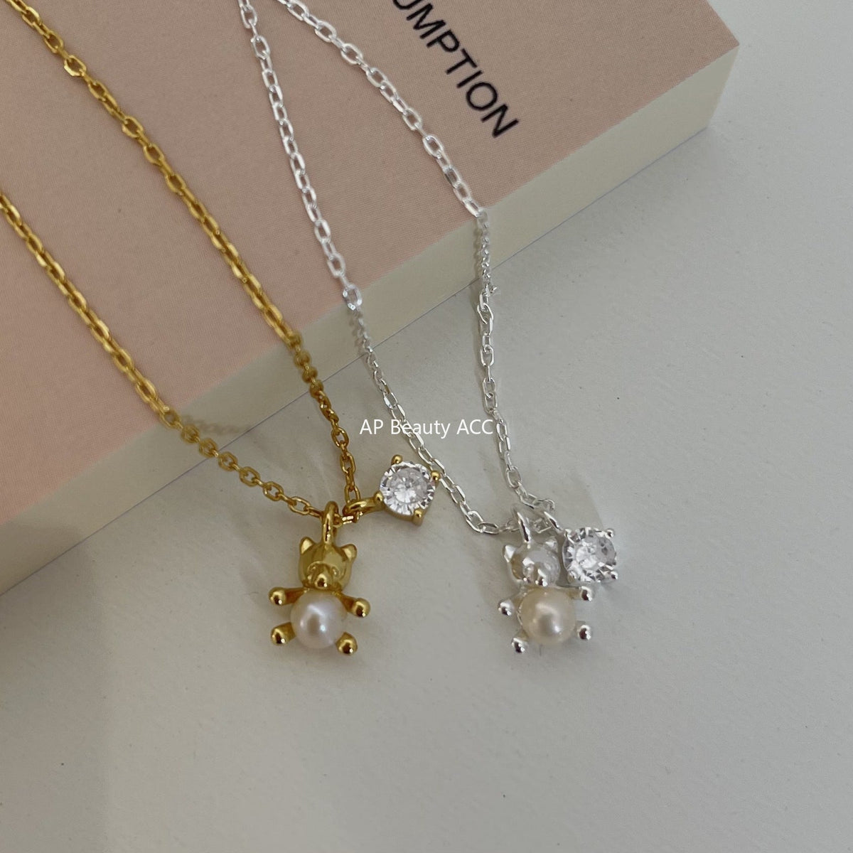 F관 - 925 실버 큐빅 진주 곰 펜던트 목걸이 [B1034] 25.11-2