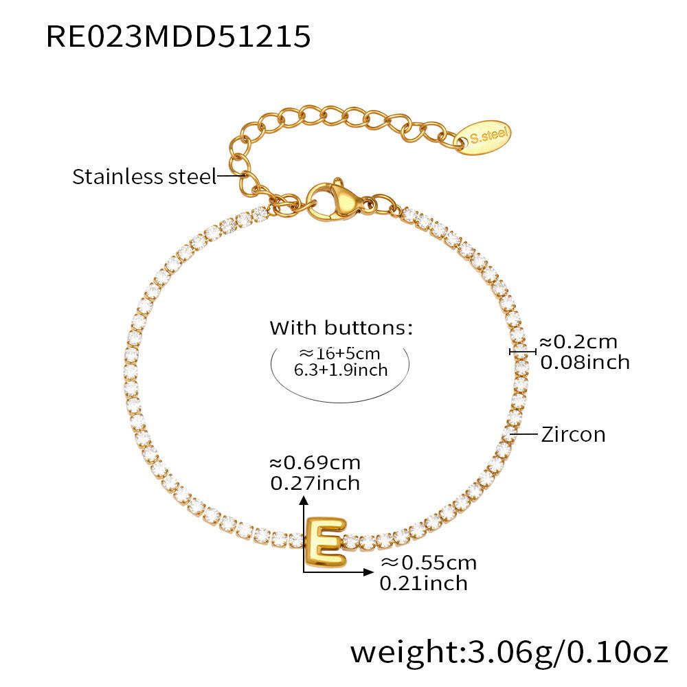 D관 - 스테인리스 스틸 18K 도금 알파벳 큐빅 팔찌 [RE023] 25.12-3