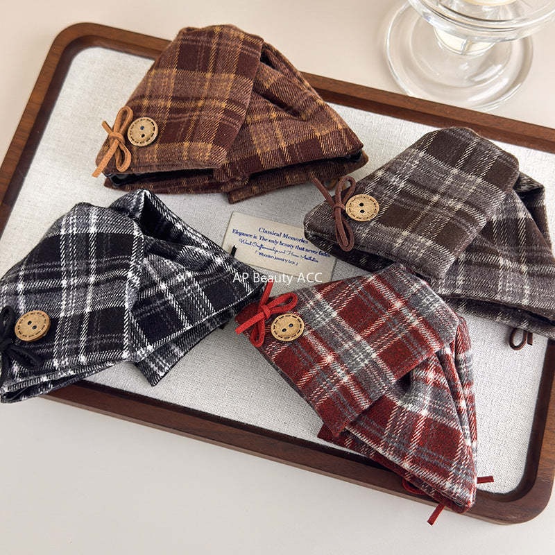 E관 - 리본 체크무늬 대형 빈티지 집게핀 [27613] 25.10-5