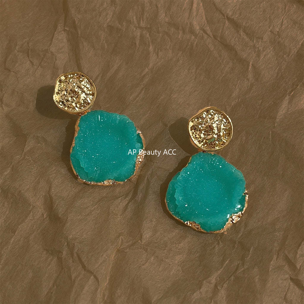 C관 - 바다 녹색 고급스러운 14K 도금 기하학 귀걸이 [3872] 24.04-3