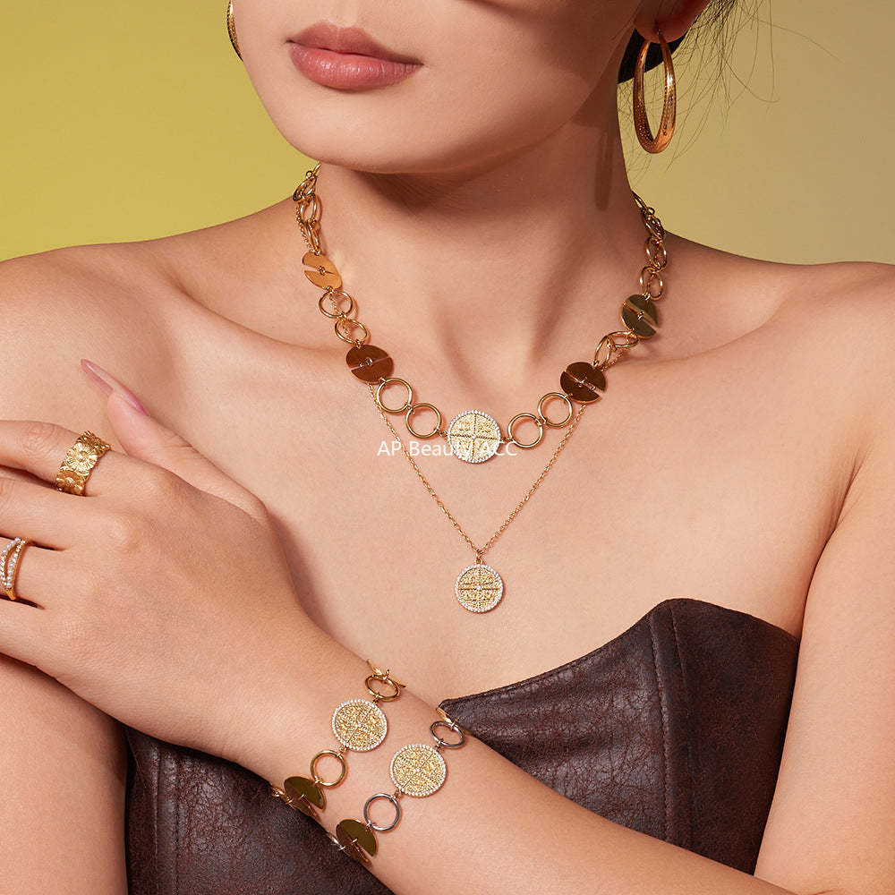 D관 - 스테인리스 스틸 이니셜 원형 펜던트 18K 도금 목걸이 팔찌 [TXP488] 25.11-4