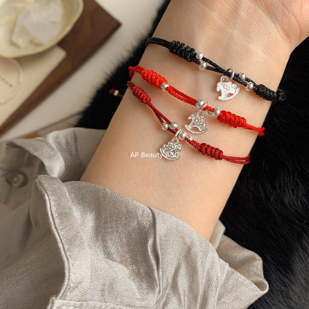 A관 - 925 실버 플라워 말 펜던트 조절 스트랩 팔찌 [1602] 25.11-2