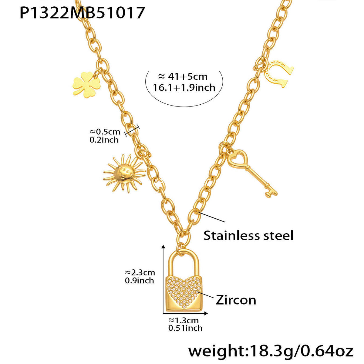 D관 - 18K 도금 스테인리스 스틸 큐빅 자물쇠 스퀘어 펜던트 목걸이 [P1322] 25.10-4