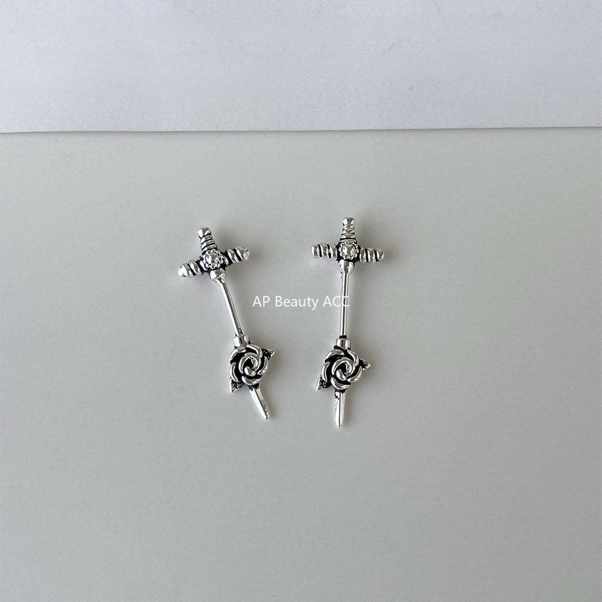 A관 - 925 은침 권총 장미 십자가 모양 피어싱 귀걸이 [EH-4190] 25.10-5