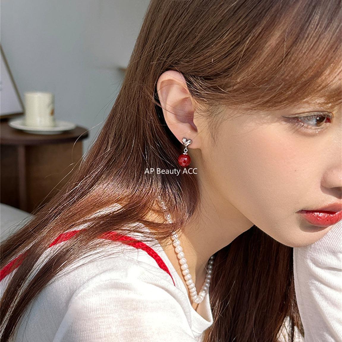 A관 - 새해 고급스러운 주사 하트 은침 귀걸이 [EH-2615] 24.02-1