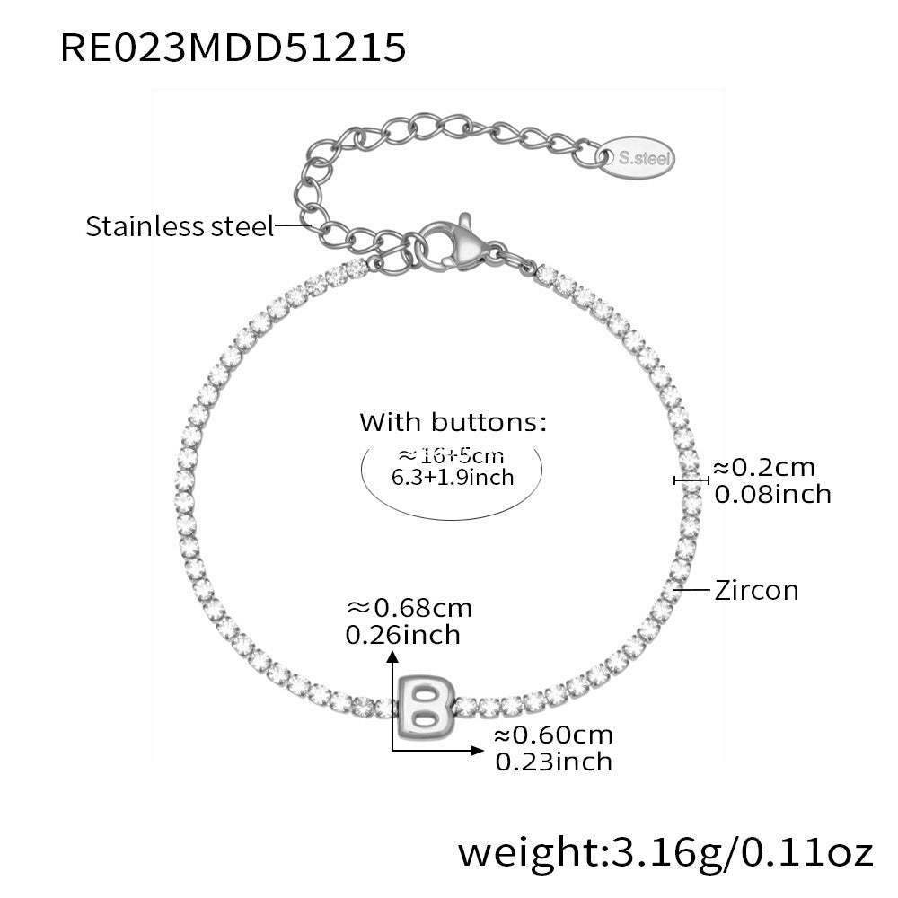 D관 - 스테인리스 스틸 18K 도금 알파벳 큐빅 팔찌 [RE023] 25.12-3