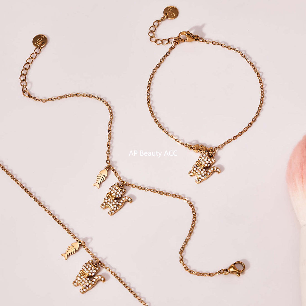 D관 - 고양이 큐빅 펜던트 스테인리스 18K 도금 목걸이 팔찌 [TXP464] 25.11-3