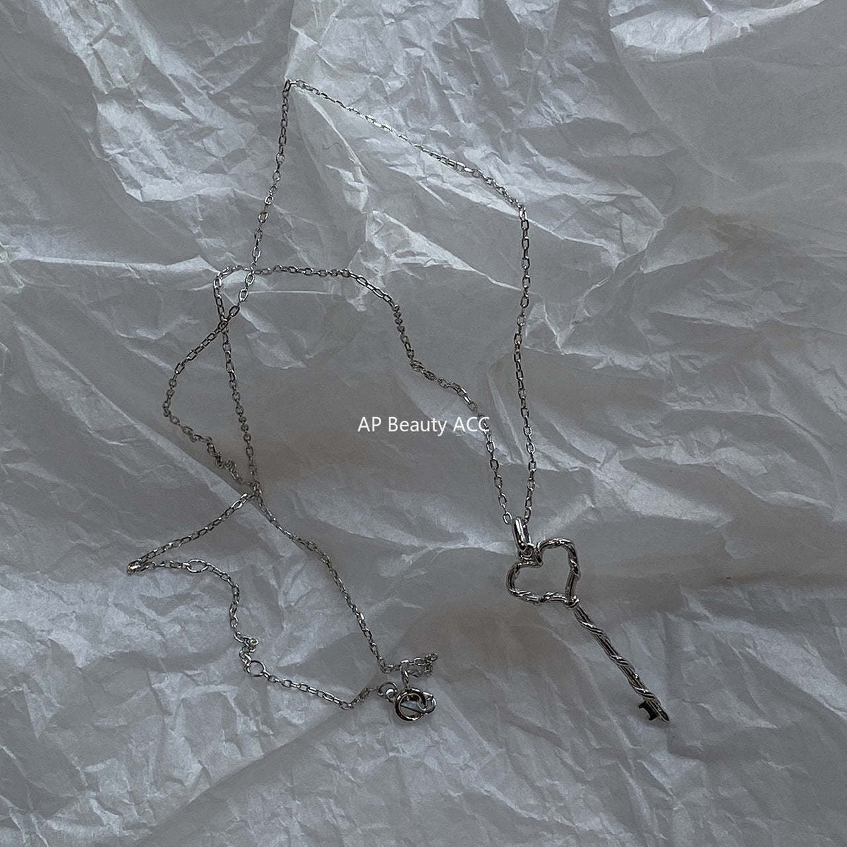 F관 - 925 실버 언밸런스 하트 키 펜던트 체인 목걸이 [B698] 25.07-1