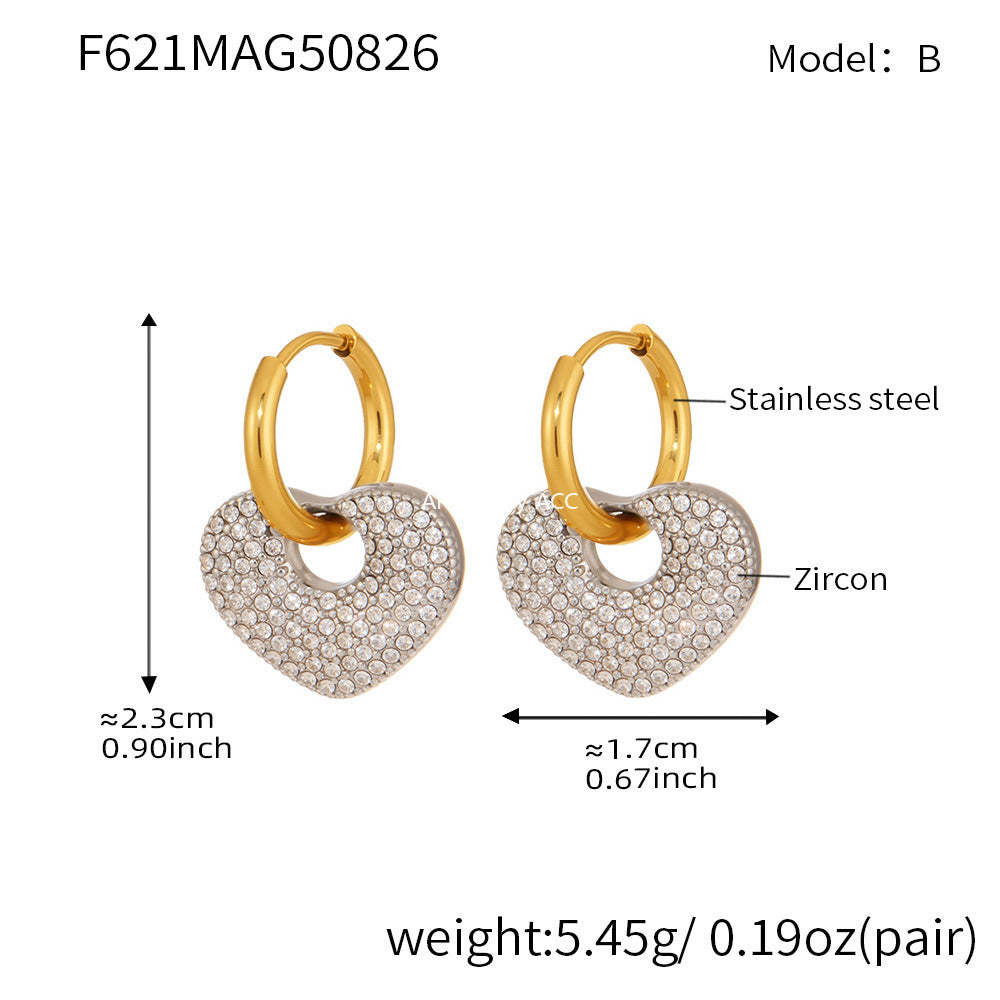 D관 - 스테인리스 풀큐빅 하트 스퀘어 18K 도금 링 귀걸이 [F620-F621] 25.09-1
