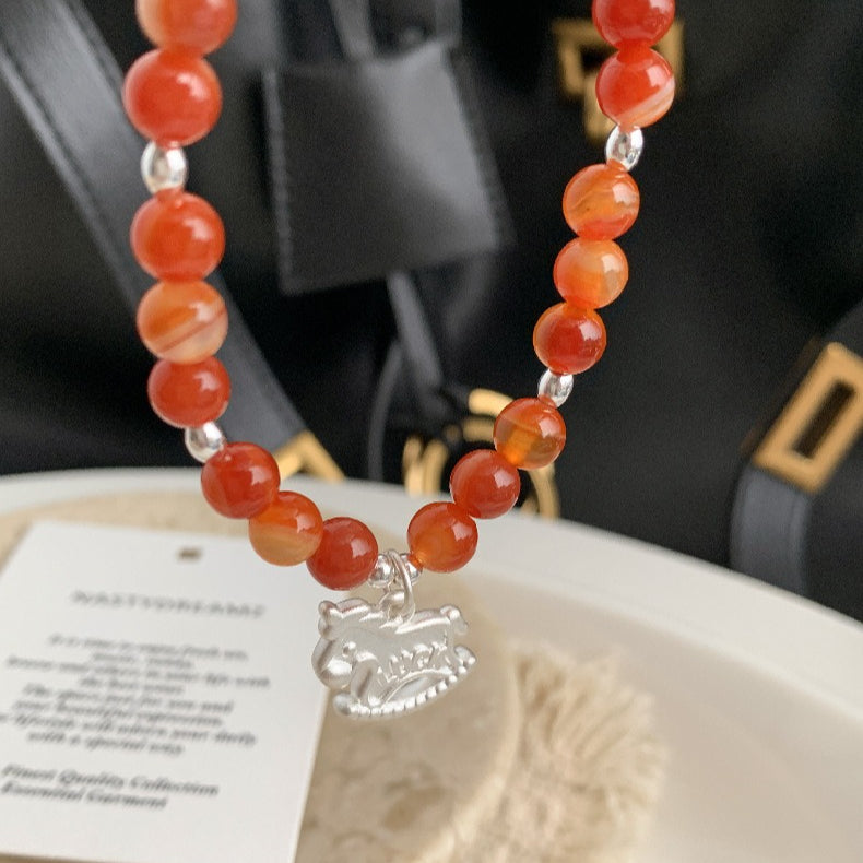 A관 - 925 실버 luck 말 홍마노 미니 비즈 팔찌 [1652] 25.12-3