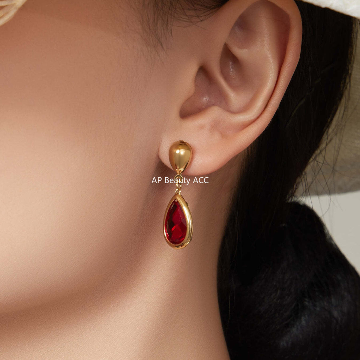 D관 - 스테인리스 스틸 타원형 컷팅 글라스 스톤 18K도금 목걸이 팔찌 귀걸이 [TXP506] 25.12-1