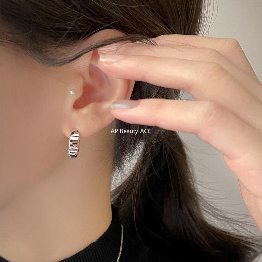 F관 - 925 실버 비대칭 깍인 디자인 링 귀걸이 [C1062] 25.09-4