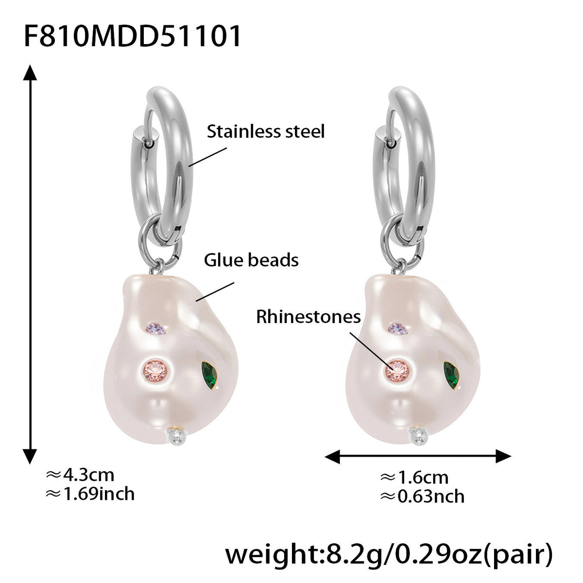 D관 - 스테인리스 18K 도금 진주 컬러 큐빅 귀걸이 [F810] 25.11-1