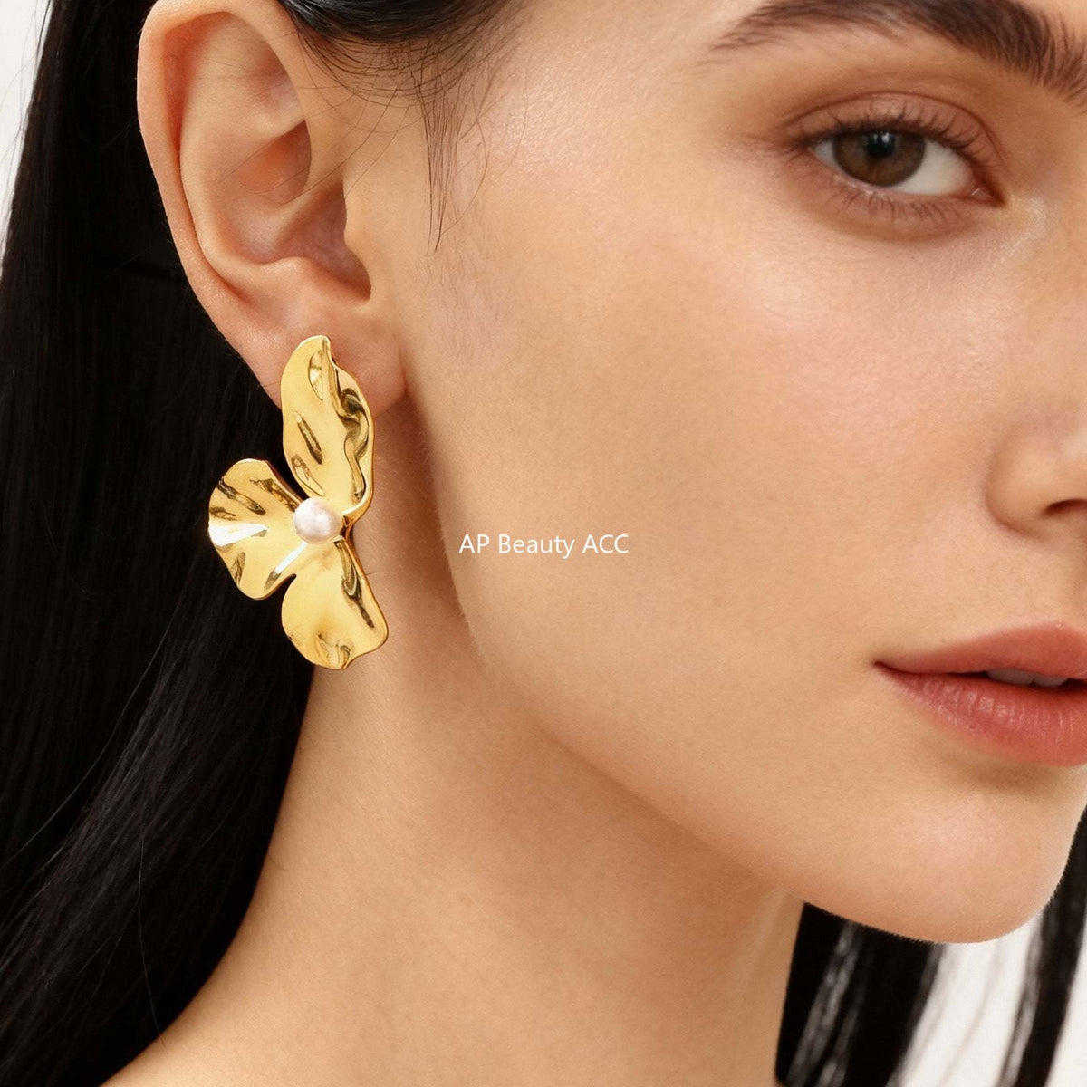 D관 - 스테인리스 스틸 자개 진주 플라워 디자인 귀걸이 [F312] 25.12-1