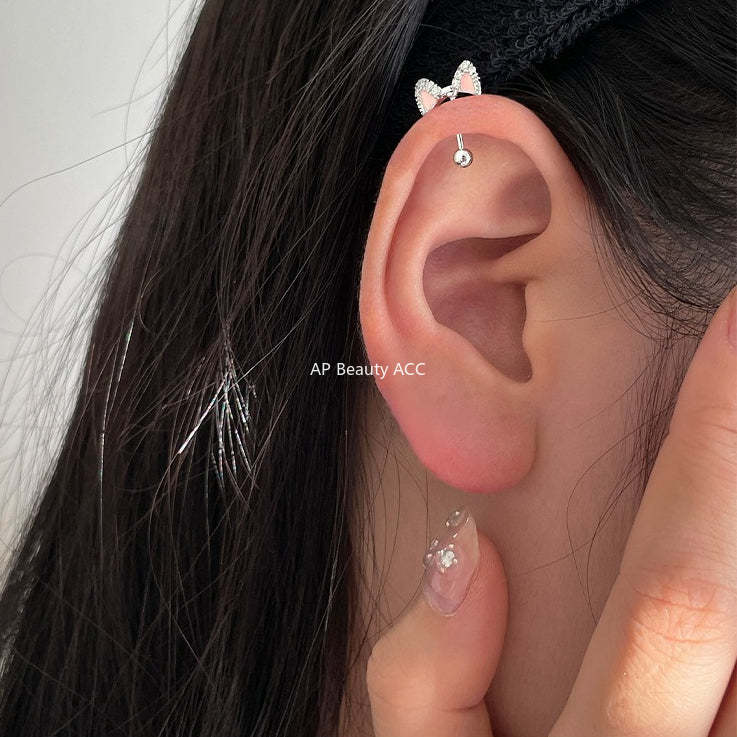 A관 - 고양이 귀 큐빅 티타늄 스틸 피어싱 귀걸이 [EH-4297] 25.12-1