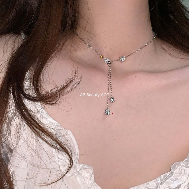 A관 - 꽃봉오리 플라워 모양 큐빅 목걸이 [XL-1220] 25.12-1