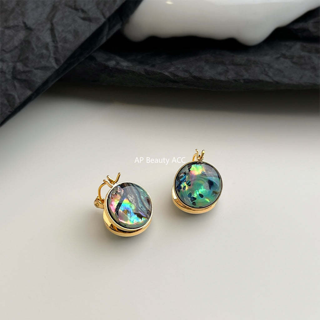 C관 - 전복 자개 원형 양면 귀걸이 [7101] 25.11-4