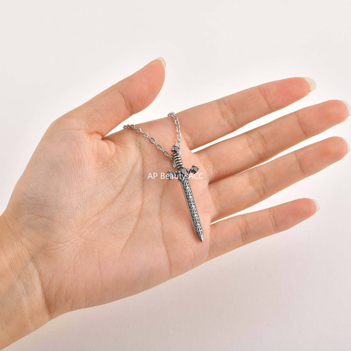 G관 - 스테인리스 스틸 블랙 큐빅 검 펜던트 목걸이 [PN-2246] 25.10-5