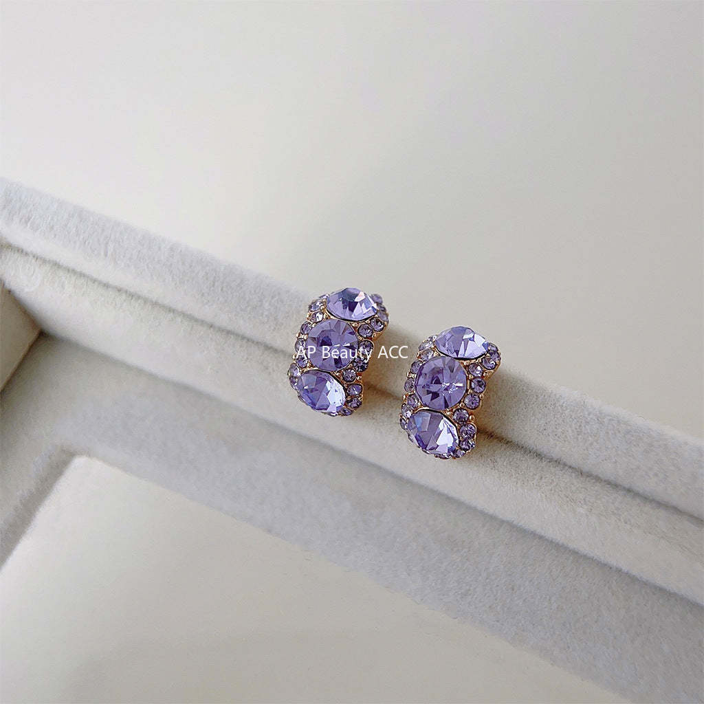 C관 - 14K 도금 간결한 큐빅 보라색 기하학 귀걸이 [3819] 24.05-1