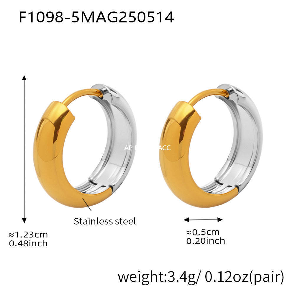 D관 - 투톤 원형 18K 도금 스테인리스 스틸 귀걸이 [F1015-F1098] 25.05-4