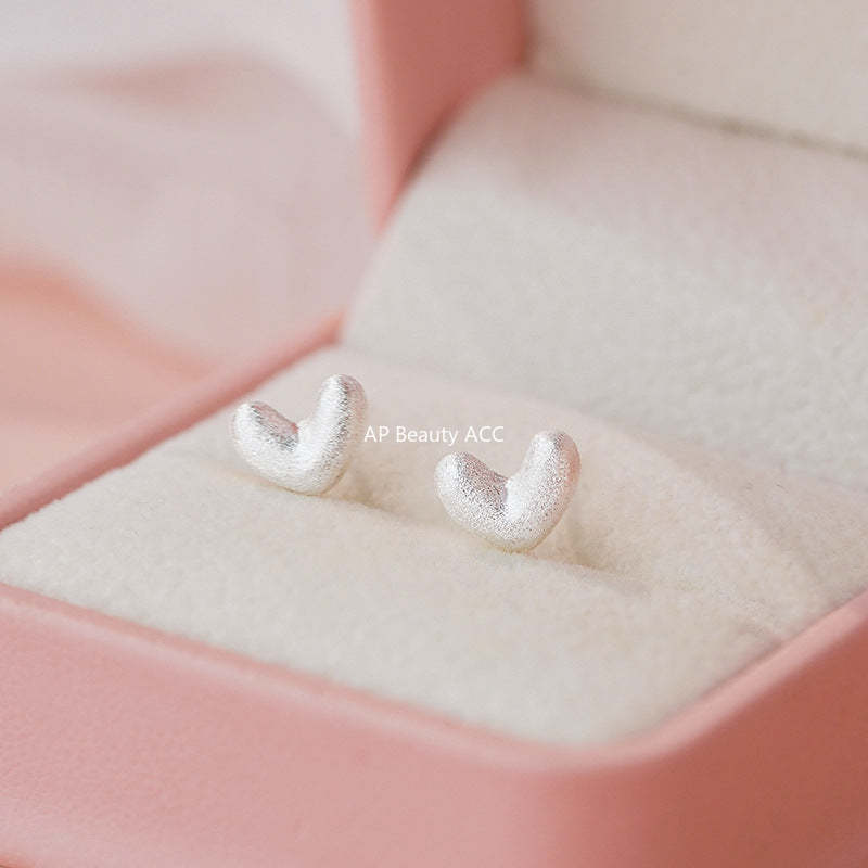 B관 - 999 실버 샌딩 하트 디자인 귀걸이 [YC8923E_1] 25.10-4