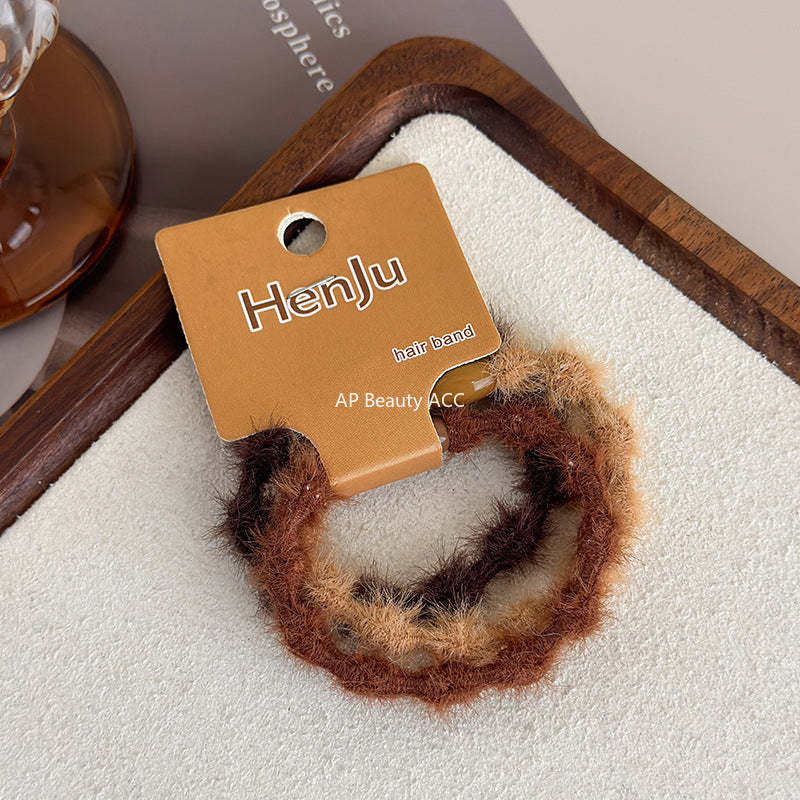 E관 - 퍼 소재 3개 세트 고무줄 머리끈 헤어밴드 [24257] 25.11-3